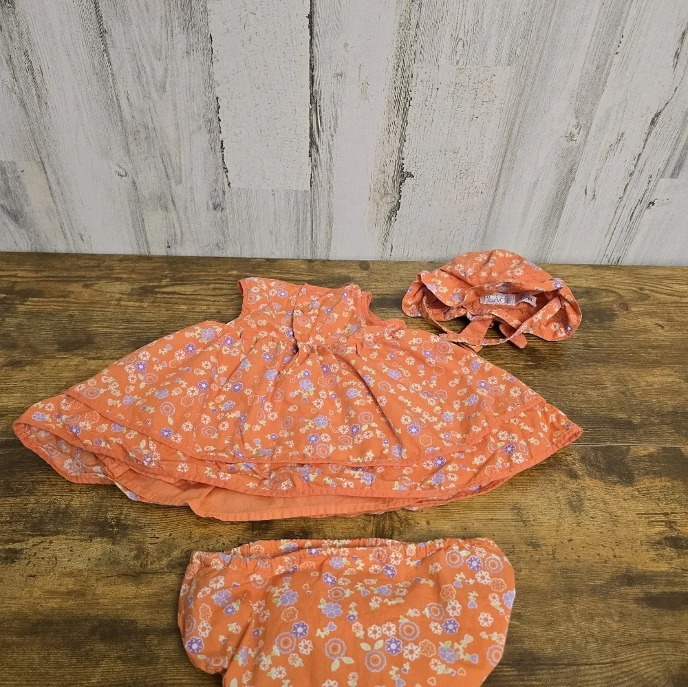 The Childrens Place Baby Girls Floral Summer Orange Dress Set Size 0-3 Months